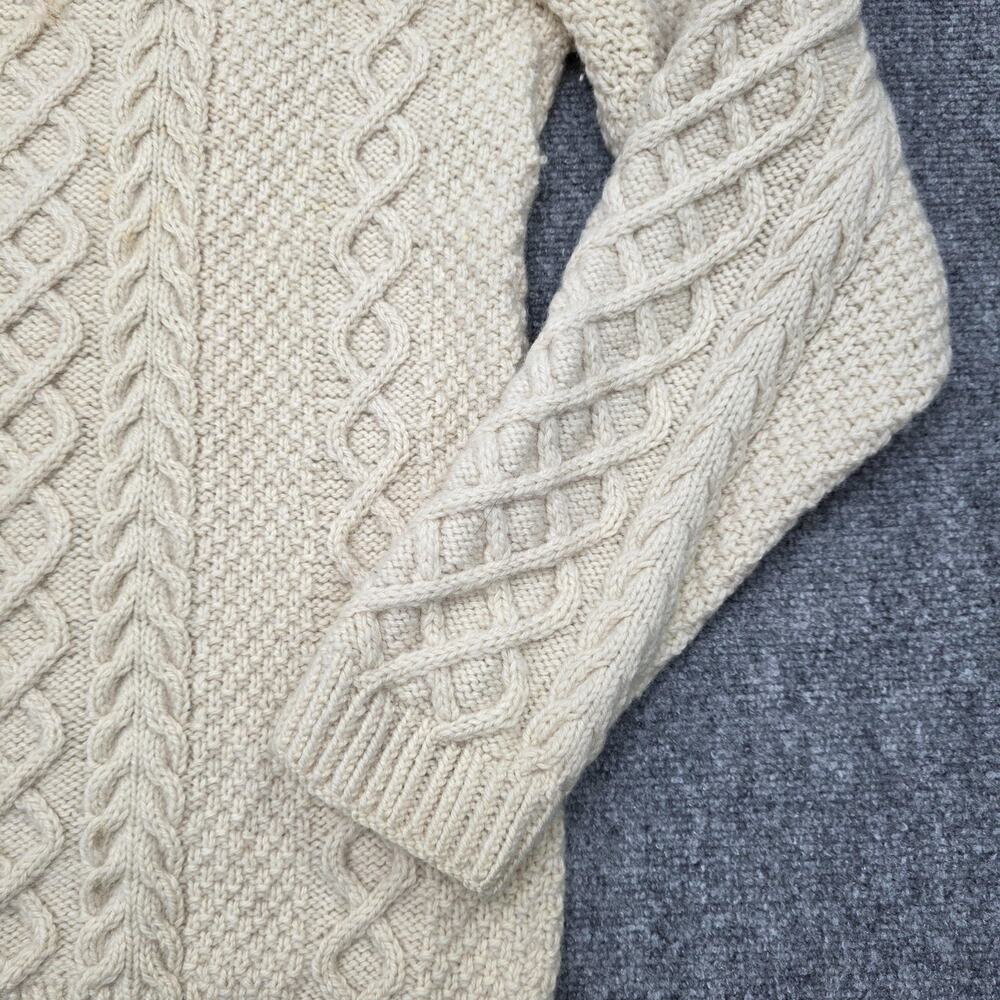 Vintage Aran Fisherman Sweater Womens Medium Cream Cable Knit Hand Knit Wool - Picture 13 of 16